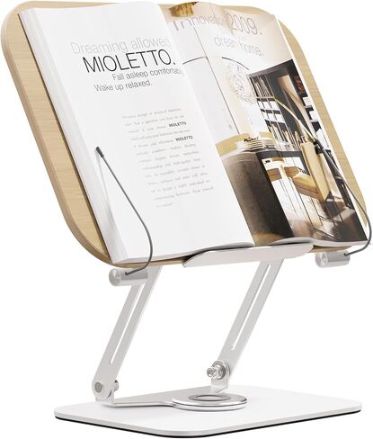 Book Stand for Reading, Adjustable Holder with 360° Rotating Base and Page Clips, Foldable Book Display, Cookbook Stand, for Kitchen, Home Office, Laptop, Tablet in Saudi Arabia