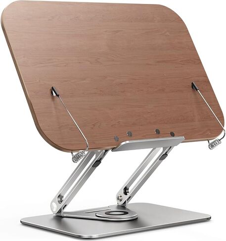 Book Stand for Reading, Adjustable Holder with 360° Rotating Base and Page Clips, Foldable Book Display, Cookbook Stand, for Kitchen, Home Office, Laptop, Tablet in Saudi Arabia