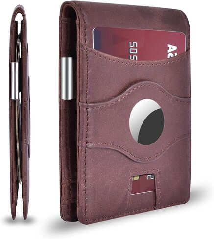 Minimalist RFID Blocking Front Pocket Wallet Compatible with AirTag, Slim Bifold Wallets Credit Card Holder with Money Clip, Air tag Case Holder Accessories for Men in Saudi Arabia