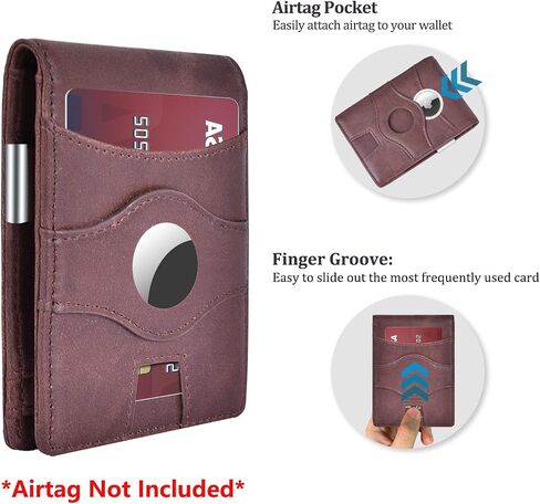 Minimalist RFID Blocking Front Pocket Wallet Compatible with AirTag, Slim Bifold Wallets Credit Card Holder with Money Clip, Air tag Case Holder Accessories for Men in Saudi Arabia