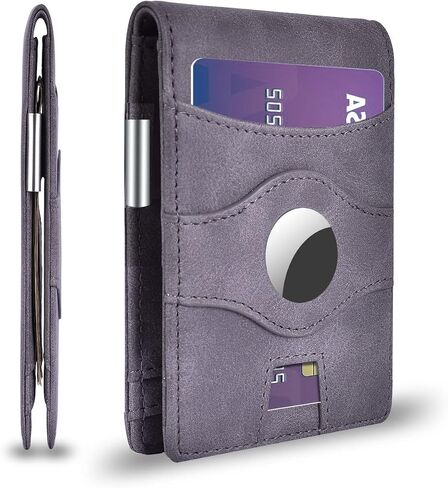 Minimalist RFID Blocking Front Pocket Wallet Compatible with AirTag, Slim Bifold Wallets Credit Card Holder with Money Clip, Air tag Case Holder Accessories for Men in Saudi Arabia