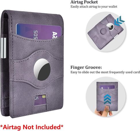 Minimalist RFID Blocking Front Pocket Wallet Compatible with AirTag, Slim Bifold Wallets Credit Card Holder with Money Clip, Air tag Case Holder Accessories for Men in Saudi Arabia