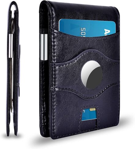 Minimalist RFID Blocking Front Pocket Wallet Compatible with AirTag, Slim Bifold Wallets Credit Card Holder with Money Clip, Air tag Case Holder Accessories for Men in Saudi Arabia