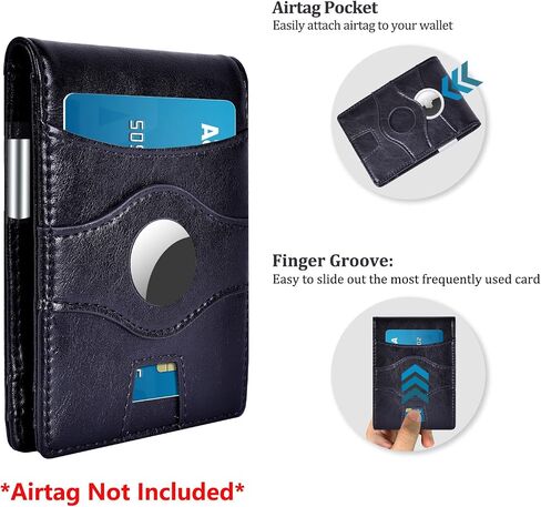 Minimalist RFID Blocking Front Pocket Wallet Compatible with AirTag, Slim Bifold Wallets Credit Card Holder with Money Clip, Air tag Case Holder Accessories for Men in Saudi Arabia