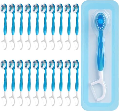 Disposable Mini Travel Toothbrushes, 5-in-1 Pre-Pasted Mini-Brush+Floss+Pick+Tongue Scraper, Prepasted On The Go Toothbrush for Travel, Portable Toothbrush with Freshening Bead, Coolmint, 10 Count in Saudi Arabia