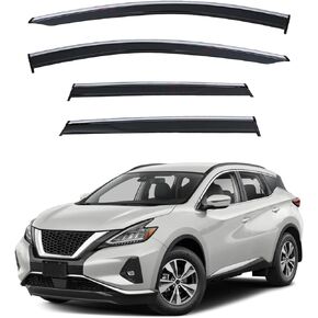 4pcs Smoke Tint with Chrome Trim Outside Mount Tape On/Clip On Style PVC Sun Rain Guard Vent Window Visors Compatible with 15-24 Murano