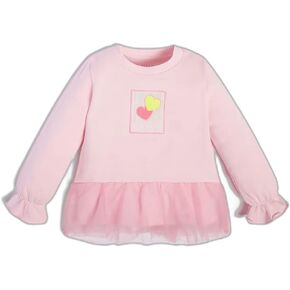 GUESS Girls' Long Sleeve Mesh Ruffle Hem Tee