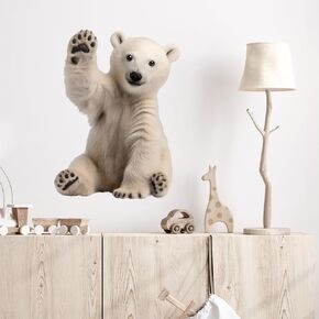 Lifelike Hello Polar bear Wall Decal Nursery Animal Wall Sticker Removable Peel and Stick Wall Art Decor Decoration for Kid Baby Preschool Living Room Playing Room Bedroom School Classroom