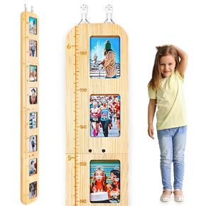 Basumee Growth Chart for Kids, Wood Height Chart for Kids with Photo Frames Height Measurement for Wall Girls Boys Teen Room Wall Decor