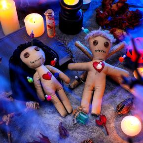 12 Pcs Voodoo Doll Set Include 2 Pcs Creepy Dolls with 10 Pcs Skull Pins Soft Halloween Scary Doll 7.87 Inch Creepy Voodoo Dolls with Pins for Halloween Ornaments Fidget Toys Stress Relieving