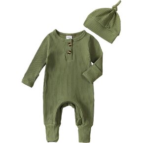 aporake Neutral Baby Clothes Newborn Girl Boy Coming Home From Hospital Outfit Cute Ribbed Knit One-piece Romper Jumpsuit Hat