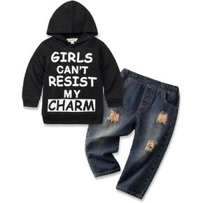 Volunboy طفل رضيع ملابس الدنيم ملابس الخريف الرضع مقنعين البلوز الجينز مجموعة 12 شهرا إلى 5T in Kuwait