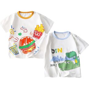 Toddler Boy Clothes for Boys Summer Short Sleeve Cotton T-Shirt Crew Neck Dinosaur Graphic Tee Tops 2 Pack