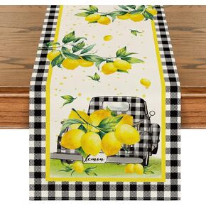 Artoid Mode Watercolor Buffalo Plaid Truck Lemon Summer Table Runner, Seasonal Spring Kitchen Dining Table Decoration for Home Party Decor 13x36 Inch in Saudi Arabia