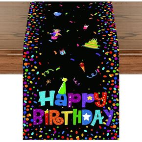 Happy Birthday Table Runners, Black and Gold Birthday Table Runner Non-Slip Fabric Birthday Table Runners, Black Gold Birthday Table Decorations for Men Women Birthday Party Table Decor 13x72Inch