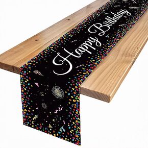 Happy Birthday Table Runners, Black and Gold Birthday Table Runner Non-Slip Fabric Birthday Table Runners, Black Gold Birthday Table Decorations for Men Women Birthday Party Table Decor 13x72Inch