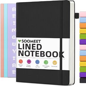 Lined Journal Notebook with Pen Loop, Hardcover Leather Notebooks for Work, 100Gsm Premium Thick Paper with Inner Pocket, Stickers, A5, 5.7 x 8.3 inches(Light Blue, Ruled)