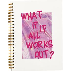 Funky Preppy Pink Notebook,What If It All Works Out,Trendy Notebook Journal for Teen Girl Work Office School Student Teacher,Hardcover Spiral Notebook 5.5x8.3