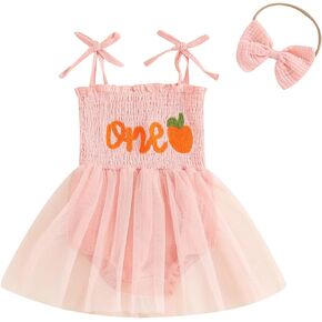 Baby Girl First Birthday Outfit One Year Old Tutu Romper Dress with Headband 1st Birthday Cake Smash Dress