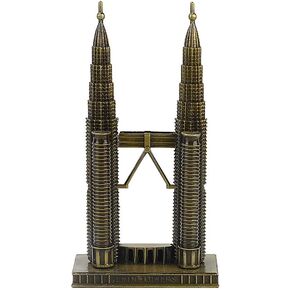 PROW® Zinc Alloy Metal World Famous Building Bronze Petronas Towers Kuala Lumpur Malaysia Workmanship Tourist Souvenirs Home Office Desktop Decor Statues Sculptures