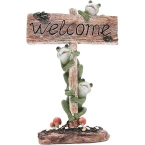 Wowser Resin Frog Garden Statue, Welcome Sign for Landscape, Patio, Yard, 12.75 Inches