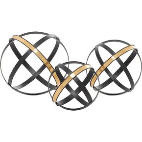 Deco 79 Metal Geometric Decorative Sculpture Home Decor Statues with Gold Accents, Set of 3 Accent Figurines 6", 5", 4"H, Black