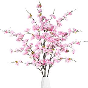 Sggvecsy Artificial Cherry Blossom Flowers 4 Pcs Faux Cherry Blossom Stems Faux Silk Cherry Blossom Branches 43’’ Fake Flowers Long Stems for Vase Arrangements Home Wedding Table Decor (Light Pink)