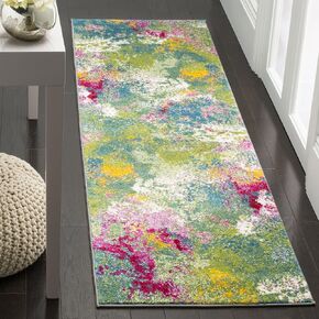 SAFAVIEH Watercolor Collection Runner Rug - 2'3" x 6', Green & Fuchsia, Colorful Boho Abstract Design, Non-Shedding & Easy Care, Ideal for High Traffic Areas in Living Room, Bedroom (WTC697C) in Saudi Arabia