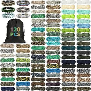 Riakrum 120 Pcs Paracord 550 10 Feet Paracord Cord Parachute Paracord Rope Multifunction DIY Paracord Bracelets Making Kit with Drawstring Bag for Making Lanyard Dog Collar Gift(Classic Colors)