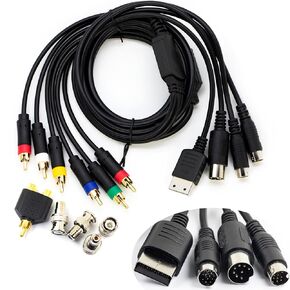 whiteeeen 4 in 1 RGB Sync Video Audio RCA Cable for Sega MD1 MD2 Genisys Saturn DC Dreamcast SS RGBS Cord 6FT