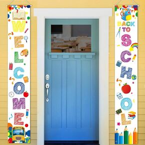 2pcs Welcome Back Banner, Back School Couplet First Day of School Banner Welcome Back Hanging Fabric Banner Backdrop Flag for School Classroom Decoration (White)