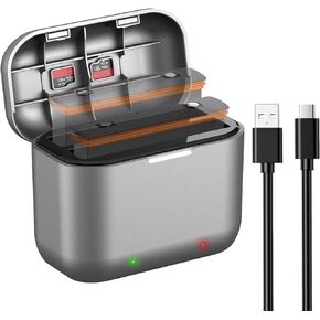 Fast Battery Charger Hub for Insta360 X3 Battery Quick Portable 2 Channel Battery Charger Storager Station with USB Power Cord and Misro SD Card Slots