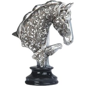 StealStreet SS-G-11680 Silver Toned Engraved Father and Son Horse Statue, 10"
