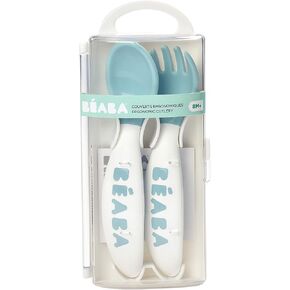 أدوات مائدة مريحة للأطفال من بيابا، ملعقة وشوكة مع حقيبة سفر، طاووس in Kuwait