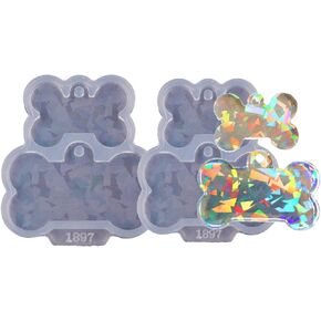 2PC Holographic Dog Bone Shape Silicone Resin Mold (AMZTOART 2PC Holographic Water Ripple Dog Bone Shape)