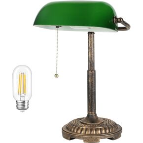 NISSAFORS Bankers Lamp, Green Desk Lamp with Pull Switch, Vintage Table Lamps for Home Office, Library, Piano LED Bulb Included (Green)