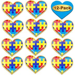 6/12/50/100Pcs Autism Awareness Puzzle Heart Lapel Pins Bulk - Metal Inspiring Symbols of Autism Support Brooch Badge for Men Women Clothes Bags Secure Hats