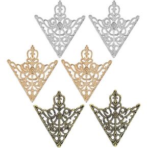 3 Pairs Retro Hollow Pattern Brooches Angle Triangle Shirt Collar Pins Brooch Buckle for Women and Girls (Gold, Silver, Antique Bronze)