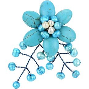 Nature Loving Simulated Turquoise-Cultured Freshwater Pearl Floral Drape Pin Brooch