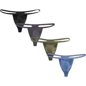 4 Pack Men's Thongs and G-string Men Jockstrap Ice Silk Sexy Low-Waist Underwear Pouch T-back Briefs