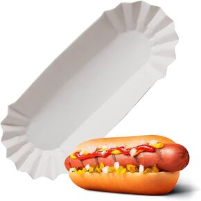 Hotdog Serving Tray for Food Serving - 50Pcs White Hot Dog Trays Disposable Trays for Serving Food Trays for Party Serving Supplies Hotdog Tray Small - White Paper Trays for Food Disposable Plates