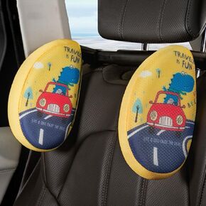 Kwak's Car Headrest Pillow, Kids & Adults Head Neck Support for Car-Travel Sleeping Car Headrest-A Must-Have for Sleeping During Road Travel (Dinosaur Yellow)