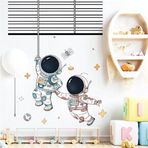 Space Astronaut Flight Wall Stickers, sacinora Cute Lovers Creative Cosmic Wall Decals Removable Vinyl for Kids Baby Nursery Living Room Children's Room Bedroom Bathroom Sofa TV Background Decorations
