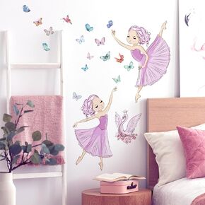 Ballet Dancing Girl Wall Art Decals Star Moon Wall Stickers for Kids Peel and Stick Removable Wall Decals DIY Decorations Decor for Nursery Baby Girls Bedroom Playroom (Color 2)
