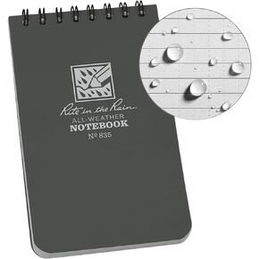 Rite in the Rain Weatherproof Top Spiral Notebook, 3" x 5", Gray Cover, Universal Pattern (No. 835)