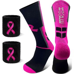 Breast Cancer Awareness Pink Ribbon Hope Socks & Wristbands Set