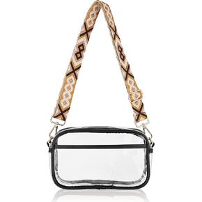 Leziazany Clear Crossbody Bag Clear Purse for Women Stadium Approved Bag with Guitar Strap for Concert Sports Events