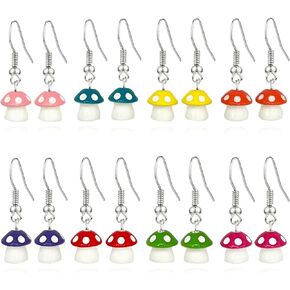 8 Pairs Handmade Funny Mushroom Dangle Earring for Women Girls Creative Sweet Fresh Mushroom Earrings