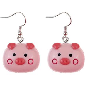 Cute Pink Pig Dangle Hook Hoop Earrings for Women Girls Resin Animal Pet Drop Dangling Fake Huggie Hoops Earring Lovely Jewelry Gifts Christmas