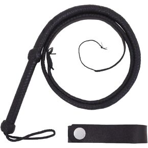 6ft Black Leather Bullwhips- 12 Plaits Rope Core Whip for Adults- Equestrian Whip Crop for Beginners- Hand Made Bull Whip for Toddlers, Professionals & Self Defence with Belt Holder/Holster